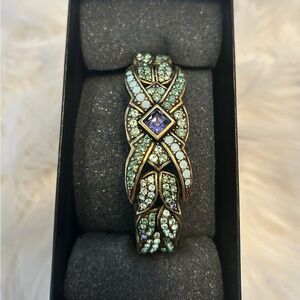 HEIDI DAUS Multi-Crystal Hinged Clamper Bangle Bracelet ~ Green, Purple, White